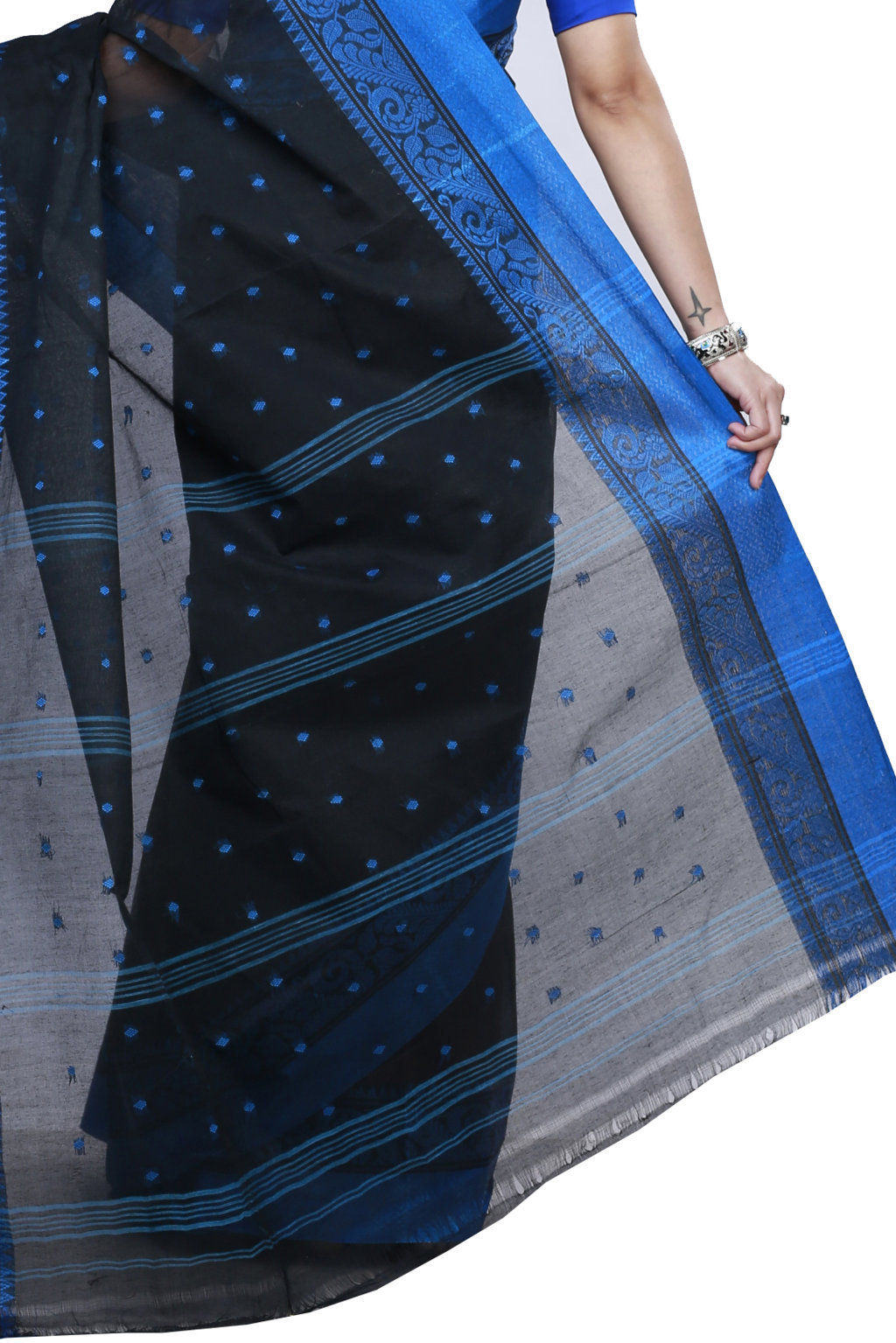 Naby Blue Pure Cotton Sorbori Tant Saree (858)